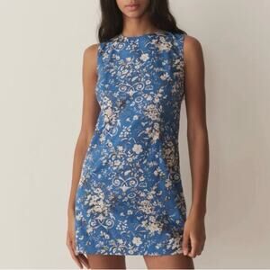 Doen Adele Cotton Sleeveless Floral Mini Dress Jardins De La Fontaine Blue
